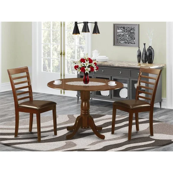 East West Furniture 3 PC Small Kitchen Table and Chairs Set-Round Kitchen Table and 2 Dining Chairs