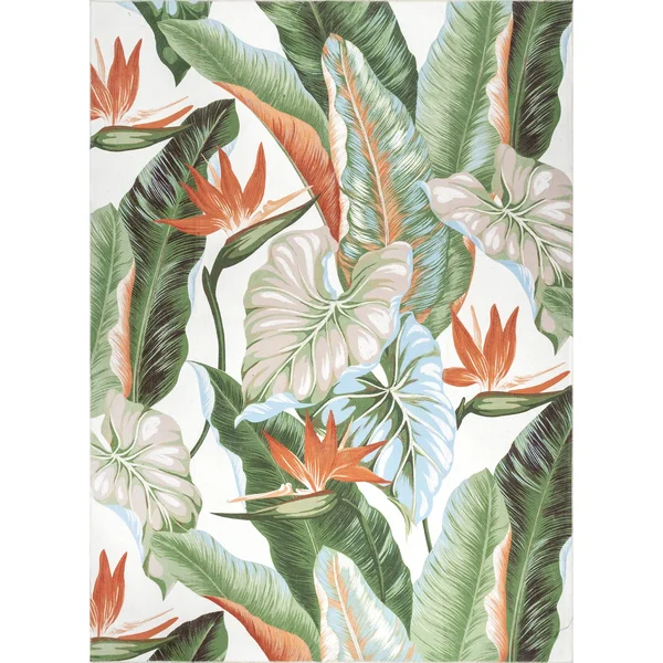 nuLOOM Green Nevaya Floral Leaves Washable Rug 4&x6&