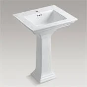 KOHLER K-2344-1-0 Memoirs Stately 24 In. Pedestal Bathroom Sink with Single Faucet Hole - White