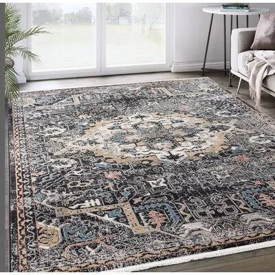Etto Oriental Dark Gray/Black Area Rug Bungalow Rose Rug Size: Rectangle 4& x 6&