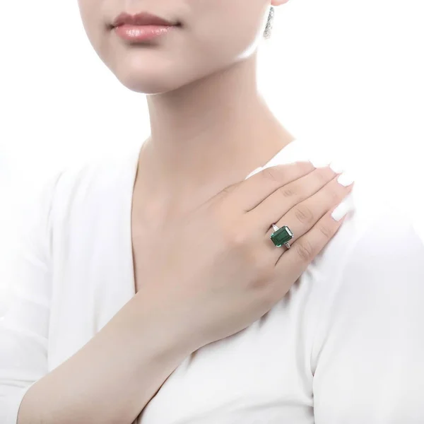 BERRICLE Sterling Silver Emerald Cut Cubic Zirconia CZ Statement Solitaire Cocktail Fashion Right Hand Ring Size 5.5 - Holiday G