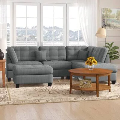 Winston Porter Tapscott Reversible Sectional with Ottoman, Blue