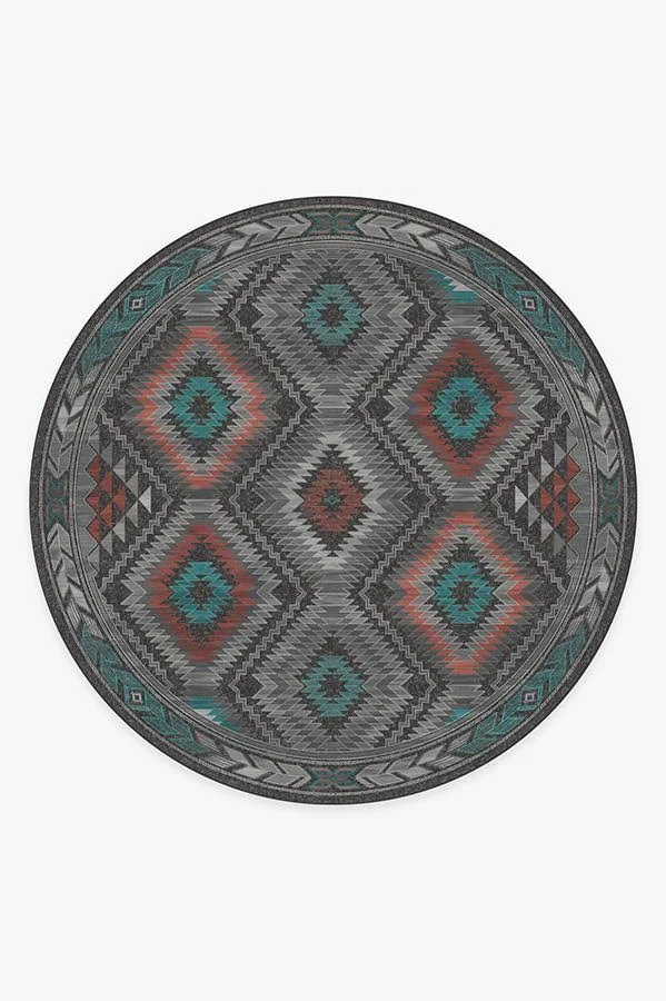 8& Round - Machine Washable Round Area Rug, Kid & Pet Friendly, Indoor Round Area Rug, Dessa Diamond Charcoal Rug, Rugga