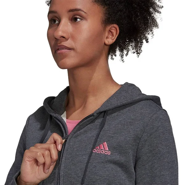 Adidas Essentials Logo Full Zip Hoodie Grey Pink Women - Xs