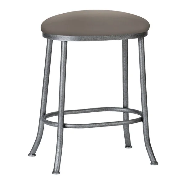 Taylor Gray Doris 26 - inch Counter Height Metal Swivel Backless Barstool in Tan Dillon Balsa Faux Leather and Silver Bisque Fin