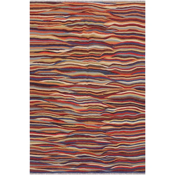 Geometric Kilim Nativida Red Blue Hand Woven Area Rugs 6x8