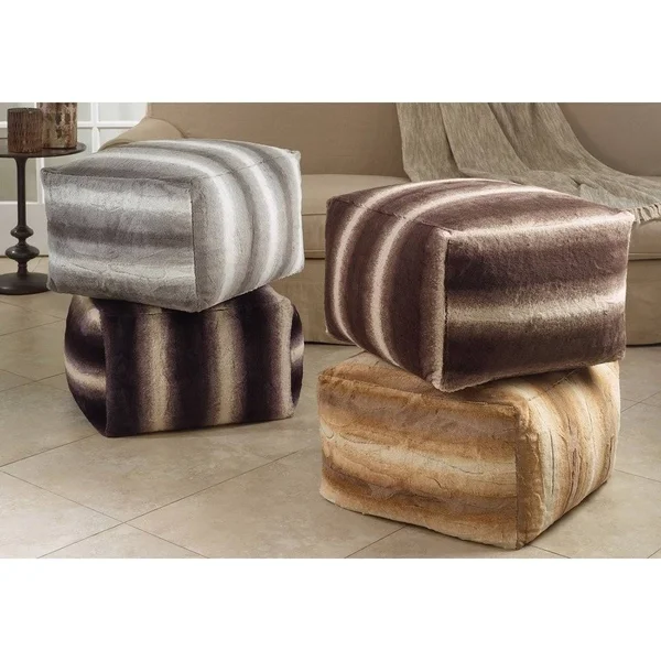 Saro Lifestyle Faux Fur Pouf with Animal Print Design - Grey