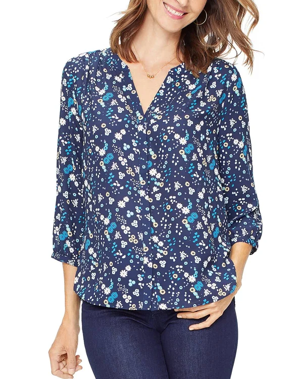 Nydj Women's Pintuck Blouse in Quincy Fresco - Regular, Size: Large, Denim