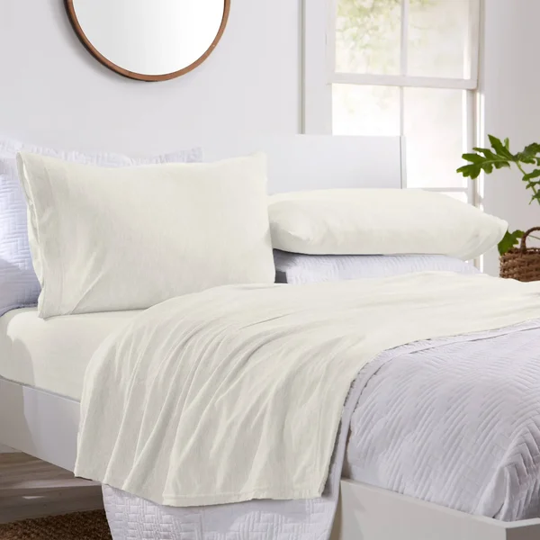 Great Bay Home Tech Knit Jersey Sheet Set Twin Ivory