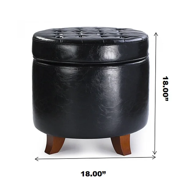 Enova Home Zola 18 Inches Modern Elegant Leather Round Storage Ottoman for Living Room - Beige