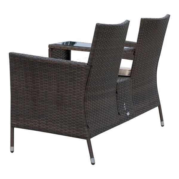 Outsunny 2 Seat Rattan Wicker Padded Chair Bench with Tea Table - Brown