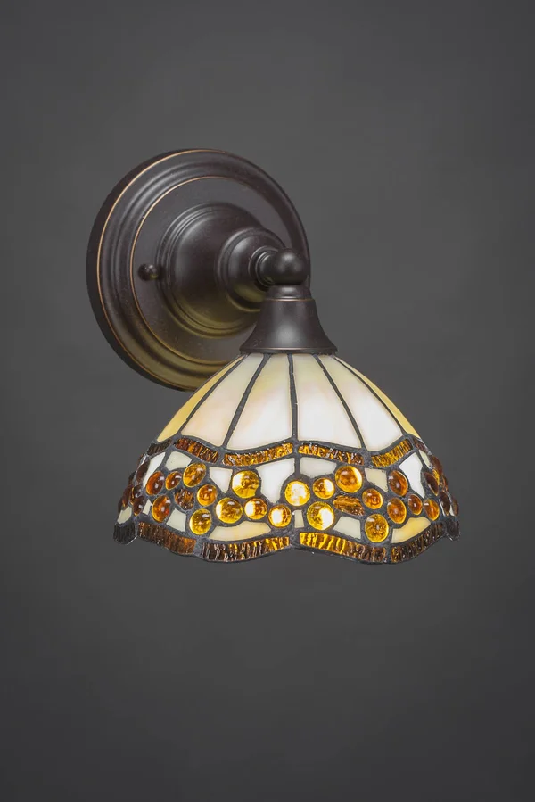 Toltec Lighting 40-DG-9975 Wall Sconce with 7 in. Roman Jewel Tiffany Glass in Dark Granite
