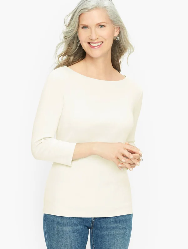 Plus Size - Cotton Bateau Neck T-Shirt - Ivory - 2x Talbots