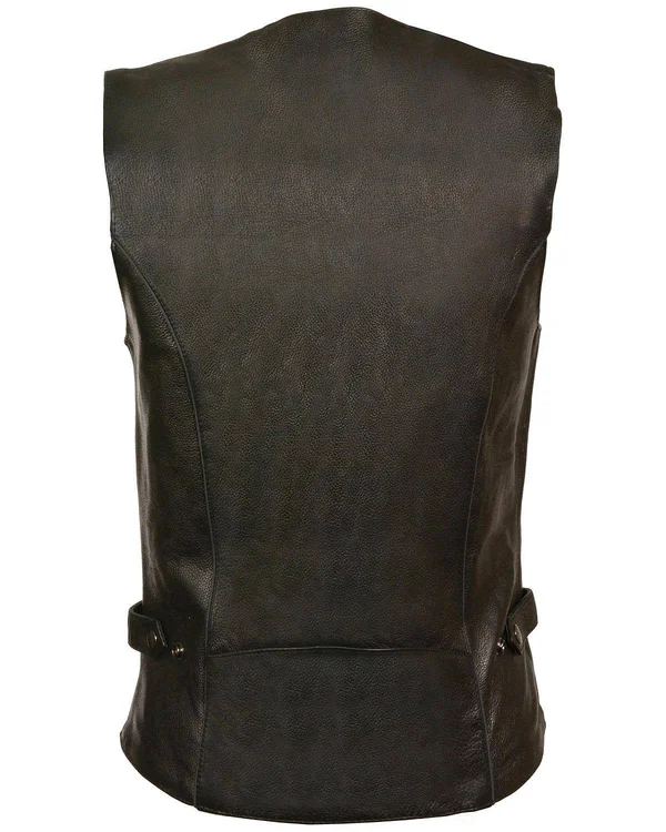 Milwaukee Leather Womens Leather Vest Reflective Tribal Design - Piping, Black