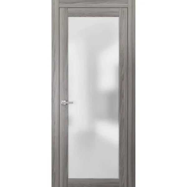 SARTODOORS Pre-Hung Opaque Glass Door 30 x 80 - Planum 2102 Ginger Ash, Frames Trims Satin Nickel Hardware, Solid Core Wood DO