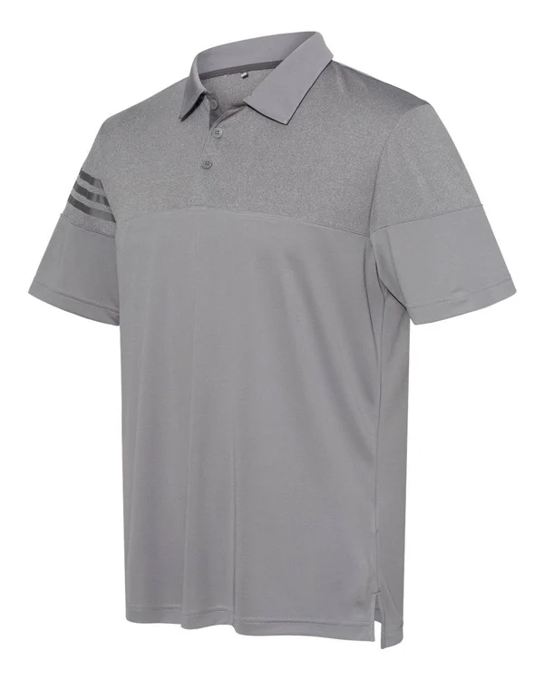 Adidas A213 Heathered 3-Stripes Colorblock Sport Shirt - Grey Three - 3XL