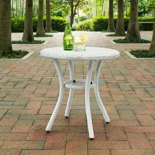 Crosley Furniture Traditional Outdoor Side Table Resin Wicker UV Resistant Patio Furniture White