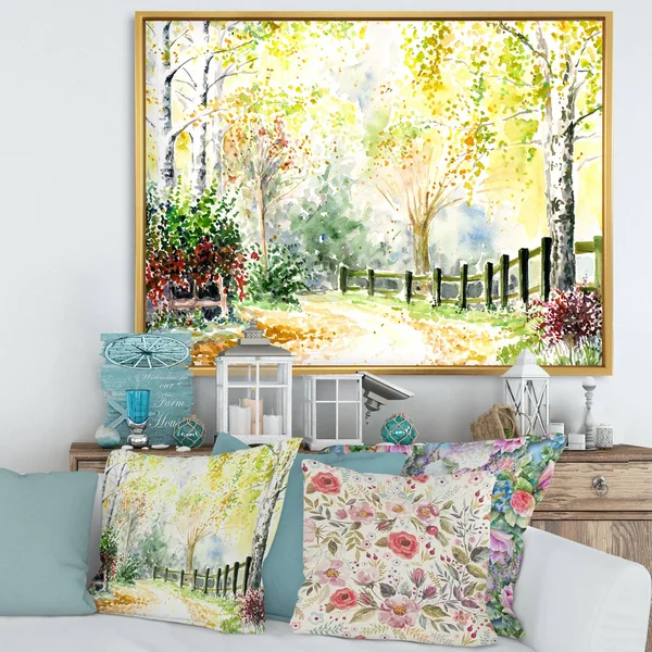 Designart &Autumn Countryside Landscape in The Afternoon& Traditional Framed Canvas Wall Art Print - 40 in. Wide x 30 in. High