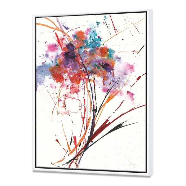 Designart 'Abstract Red Flowers' Traditional Framed Canvas - Multi-Color - 16 in. Wide x 32 in. High - Gold