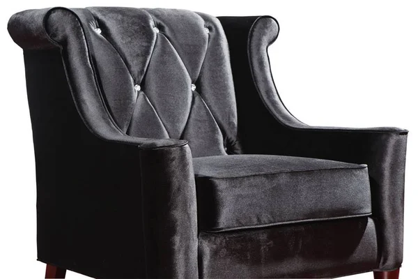 Armen Living Barrister Chair, Black Velvet with Crystal Buttons