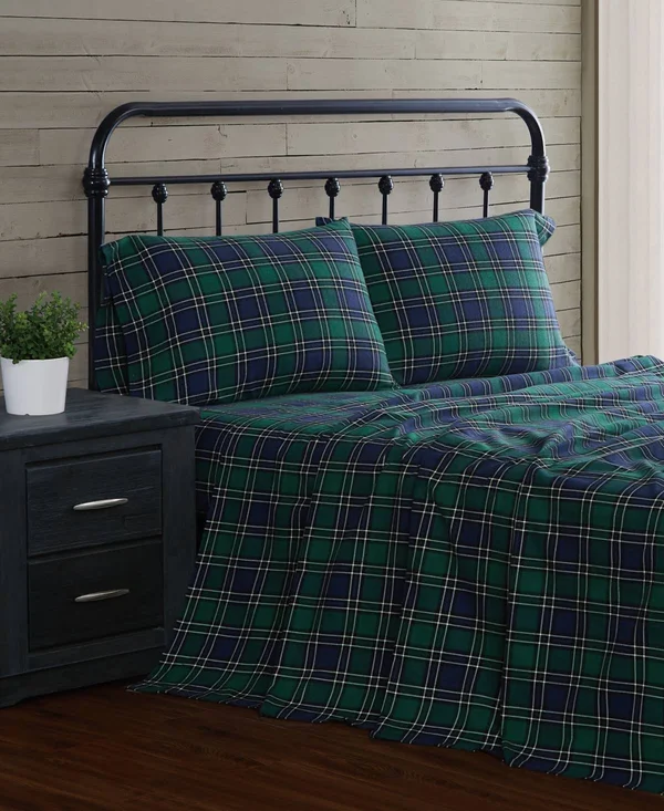London Fog Cotton Flannel Sheet Set, Full, Tan Plaid