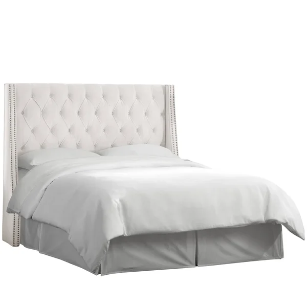 Full Diamond Tufted Nail Button Wingback Headboard Velvet White - Skyline Furniture