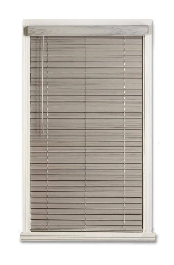 Allen + Roth 2-in Slat Width 59.25-in x 48-in Cordless Driftwood Gray Faux Wood Room Darkening Full-view Standard Horizontal Bli