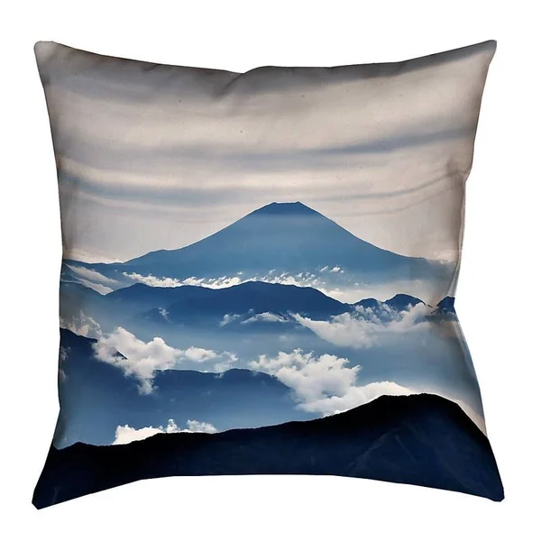 Latitude Run 'Hashimoto A View of Mt. Fuji Linen Pillow COVER - Blue