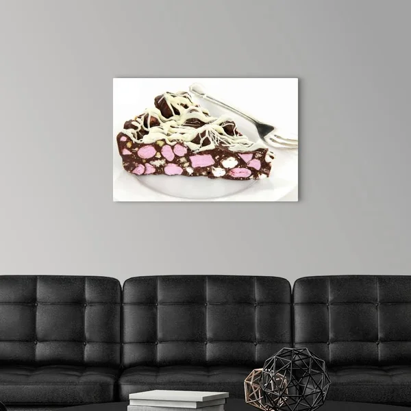 Slice of Rocky Road Chocolate Marshmallow Fridge Cake on White - Large Solid-Faced Canvas Wall Art Print, Great Big Canvas