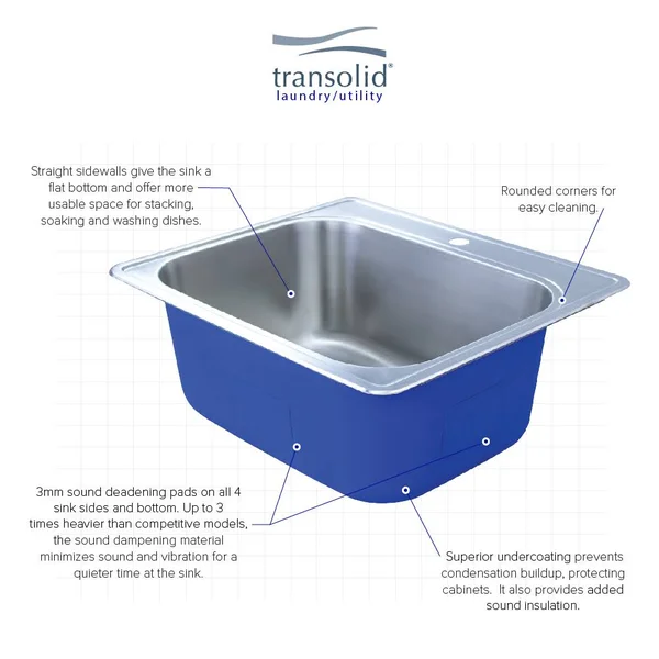Transolid MTSB252212-4 Meridian 25-in x 22-in x 12-in Laundry/Utility Sink with 4-Hole, Brushed Stainless Steel