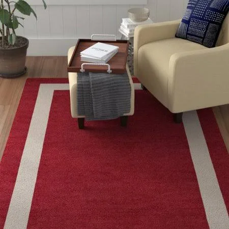 Red Barrel Studio Covert Border Hand-Tufted Wool Wine Red/Silver Area Rug, Size: Rectangle 6' x 9'