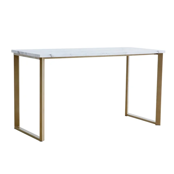 Roomfitters White Faux Marble Print Writing Desk (Gold) - Powder Coated