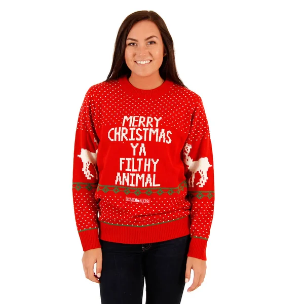 Ugly Christmas Sweater Merry Christmas Ya Filthy Animal - 3X, Red