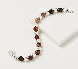 Jai Sterling Silver & Gemstone Bead Bracelet - Size Average, Brown Agate
