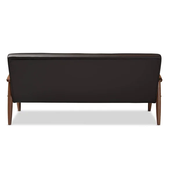 Baxton Studio Sorrento Mid Century Retro Modern Faux Leather Upholstered Wooden 3 Seater Sofa - Dark Brown