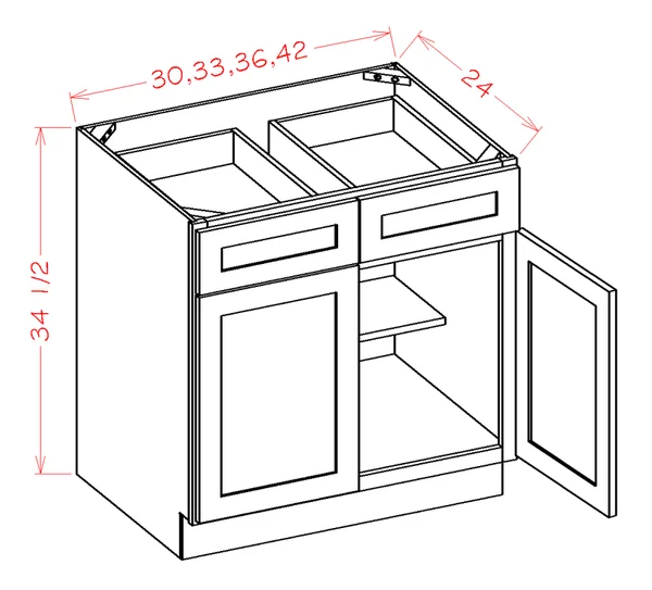 Wilora Hawthorne Shaker Dove 42x22 x 34.5x22 x 24x22 2 Doors, 2 Drawers, 1 Shelf Base Cabinet, High-Density Fiberboard (HDF) SD