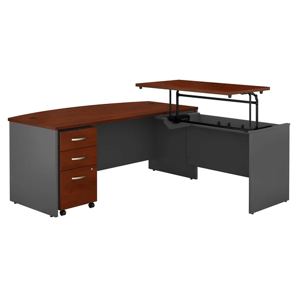 Bush Business Furniture Series C 72w 3 Position Bow Front Sit to Stand L Shaped Desk with File Cabinet - Hansen Cherry/Graphite G