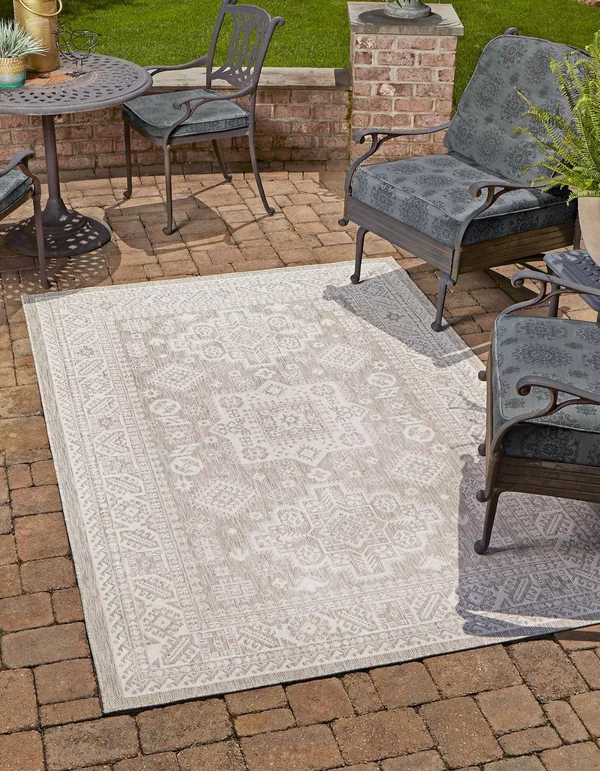 Outdoor Aztec Light Gray Vintage 8x11 Area Rug Indoor Outdoor Rug