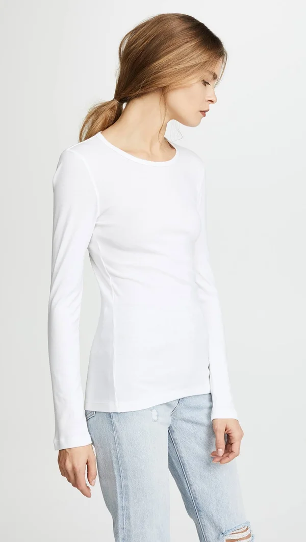 Splendid - White Women's 1x1 Long Sleeve Crew Shirt - Size XL