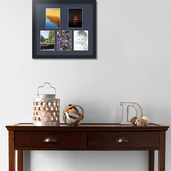Collage Picture Frame, Satin Black Frame with 5 openings for 5x7 Photos with Blue Jay Mat. D3926FL321, ArtToFrames