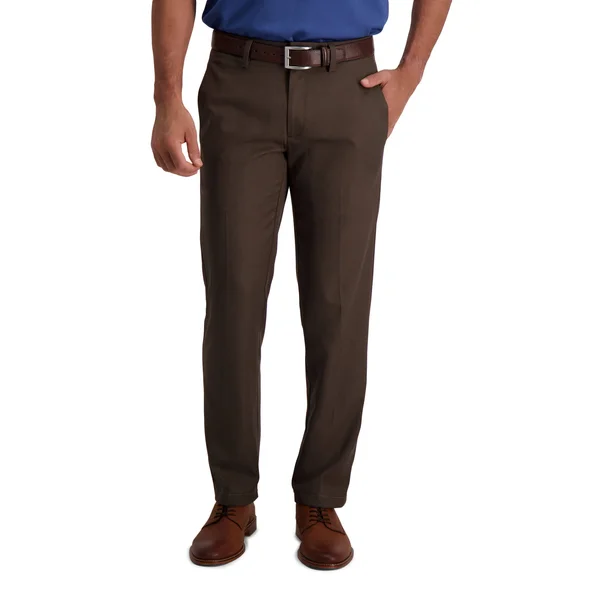 Men's Haggar Cool 18 Pro Straight-Fit Wrinkle-Free Flat-Front Super Flex Waist Pants - Size: 32X34, Brown
