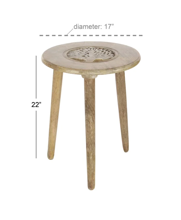 Cole & Grey Wood Tripod Round End Table, Brown