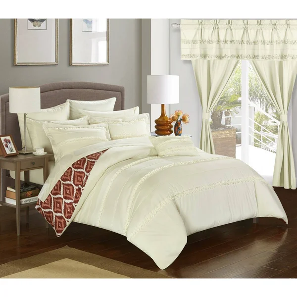 Chic Home Kyrie 20 Piece Reversible Bed in A Bag Comforter Set - Size: Queen, Beige