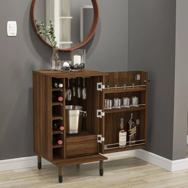 Boahaus Wrexham Expandable Bar Cabinet, 01 DOOR, 06 Wine Racks, 01 Drawer
