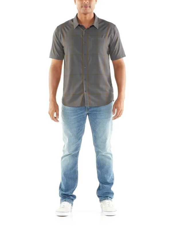Icebreaker Compass Short-Sleeve Shirt - Men's Timberwolf/Tobacco/Plaid - XL