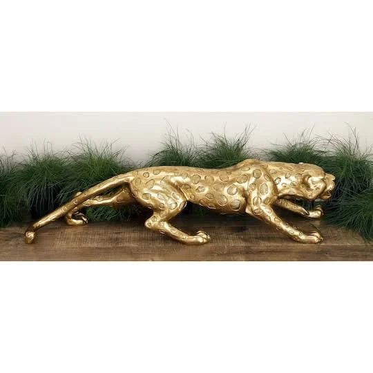 11x22 Gold Polystone Glam Leopard Sculpture by Ivory and Iris, Michaels