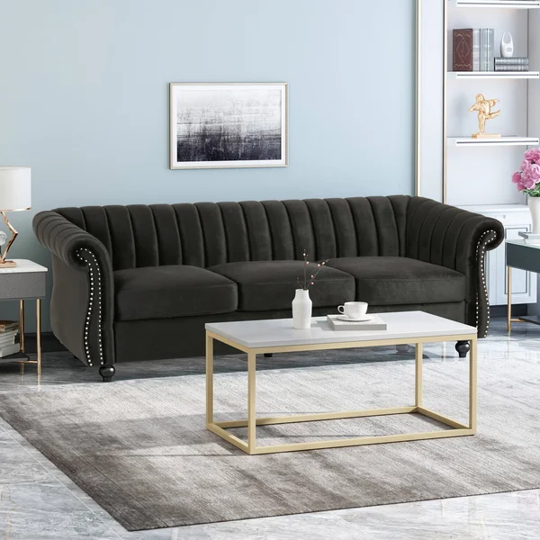Christopher Knight Home Olga Velvet 3 Seater Sofa - Black, Dark Brown