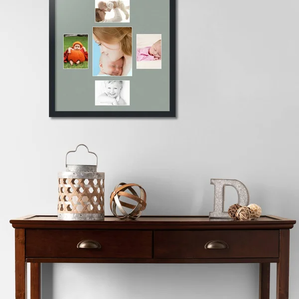 Collage Picture Frame - Satin Black Frame with 5 openings for 8x10 Photos with Grey Silverpine Mat. D3926GO327, ArtToFrames