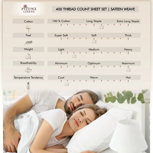 Pizuna 400 Thread Count 15 inch Deep Pocket Cotton Bed Sheet Set - Dark Grey - Queen