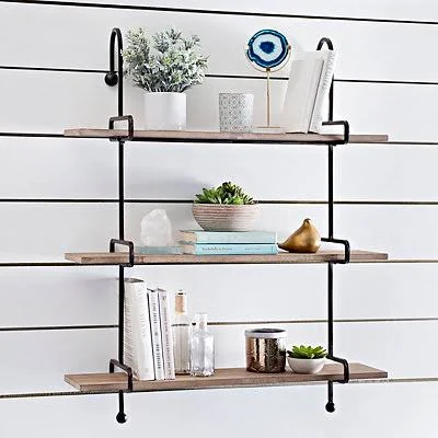 Wooden Slatpipe Shelf : Wood|Metal